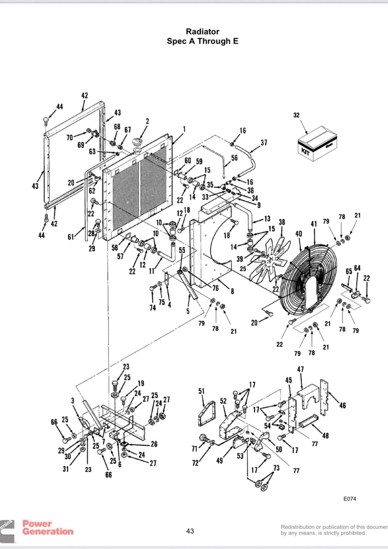 130-1197 Radiator, used on the Cummins 600 KW and  750 KW DF series 60 hertz model generators, with the VTA 28 and KTA 38 engines. Cummins has obsoleted this OEM part.