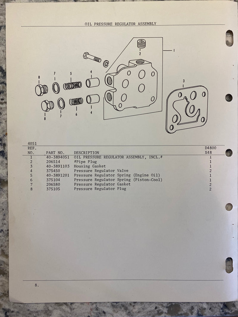 40-3891103 Gasket, Housing gasket for the oil pressure regulator. Used on the 4800,5000 series Hercules engines