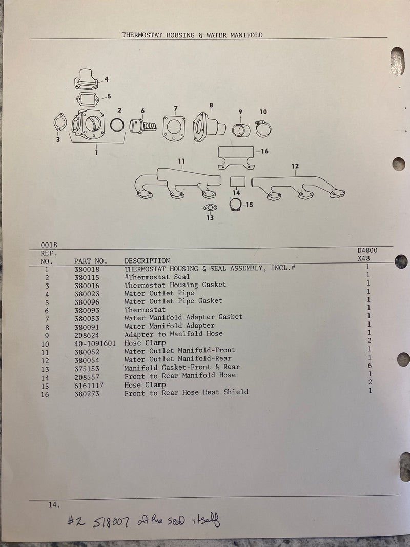 380053 Gasket, water manifold adapter gasket. Used on the 4800, 5000 series Hercules engines