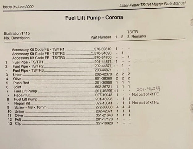 201-30550 Push rod, fuel lift pump push rod, used with the Lister Petter TS/TR series engines