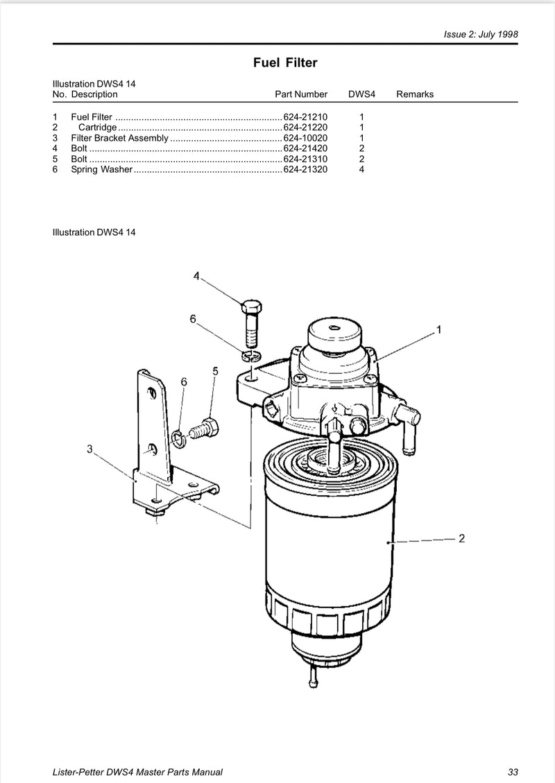 624-21220 Fuel filter, filter for the DWS4 water cooled Lister Petter engine.