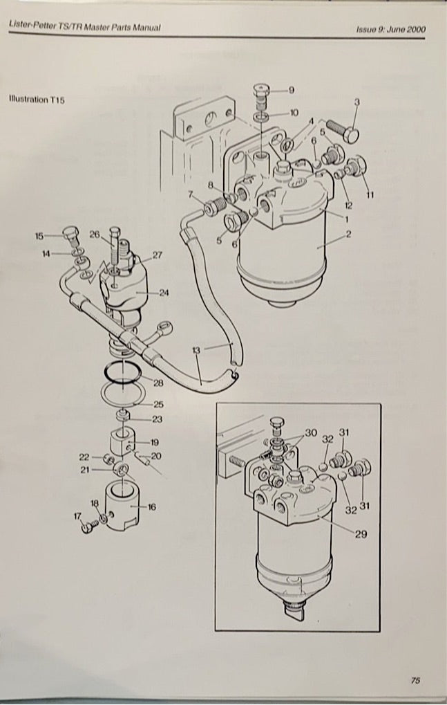 351-29760 Fuel filter element, Lister Petter element used on numerous models of engines