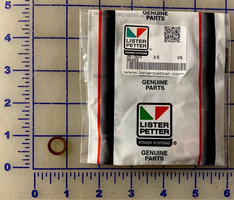 354-26310 copper sealing washer, used in the TS/TR Lister Petter engines.