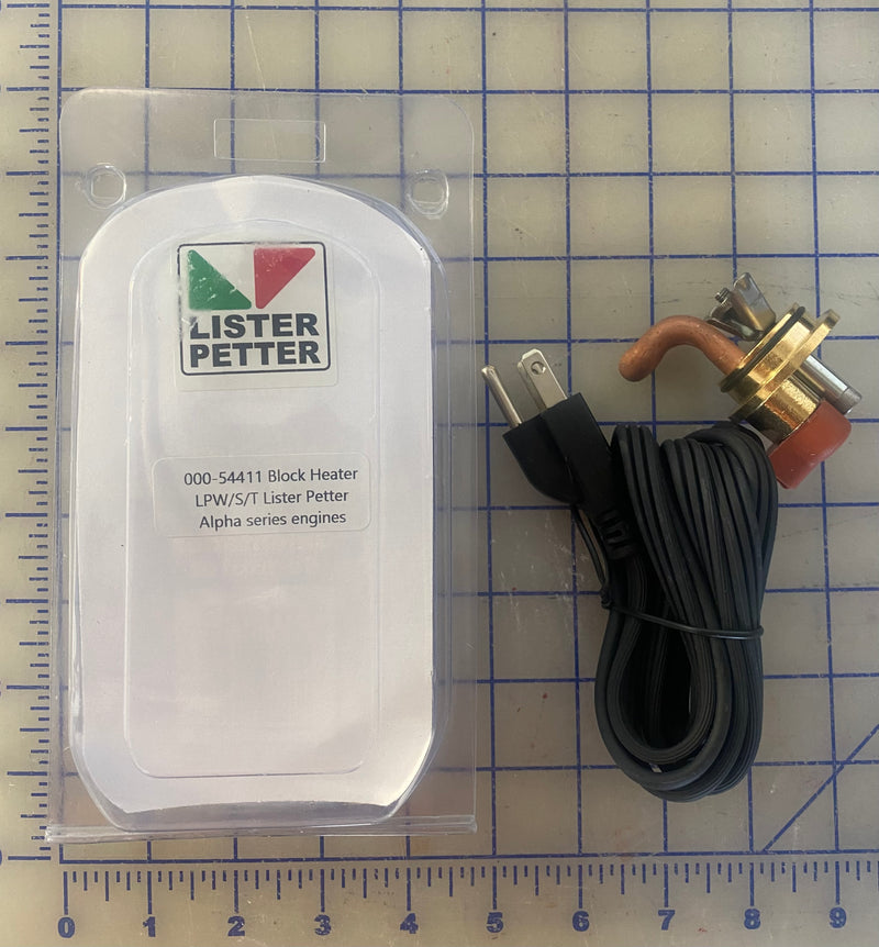 000-54411 Block heater for LPW/S/T/G Lister Petter engines also known as the Alpha series
